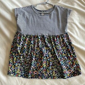 CARTERS UGC Girls Size 7 Blue White striped floral pattern shirt short sleeve